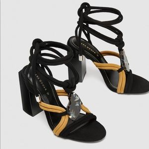 Zara Leather Sandals With Stone Detail